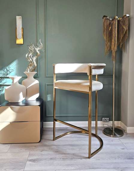 Барный стул Cuddle, бежевый велюр, латунь