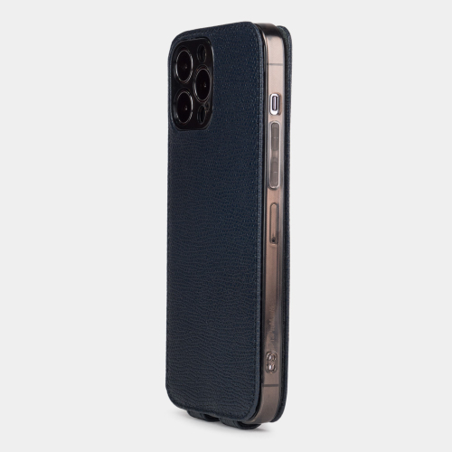 Чехол для iPhone 14 Pro Max из кожи сафьяно, синего цвета
