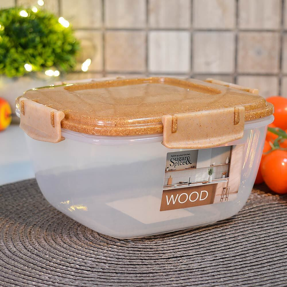 Контейнер для продуктов 1л герметичный квадратный "Sugar&Spice Wood"
