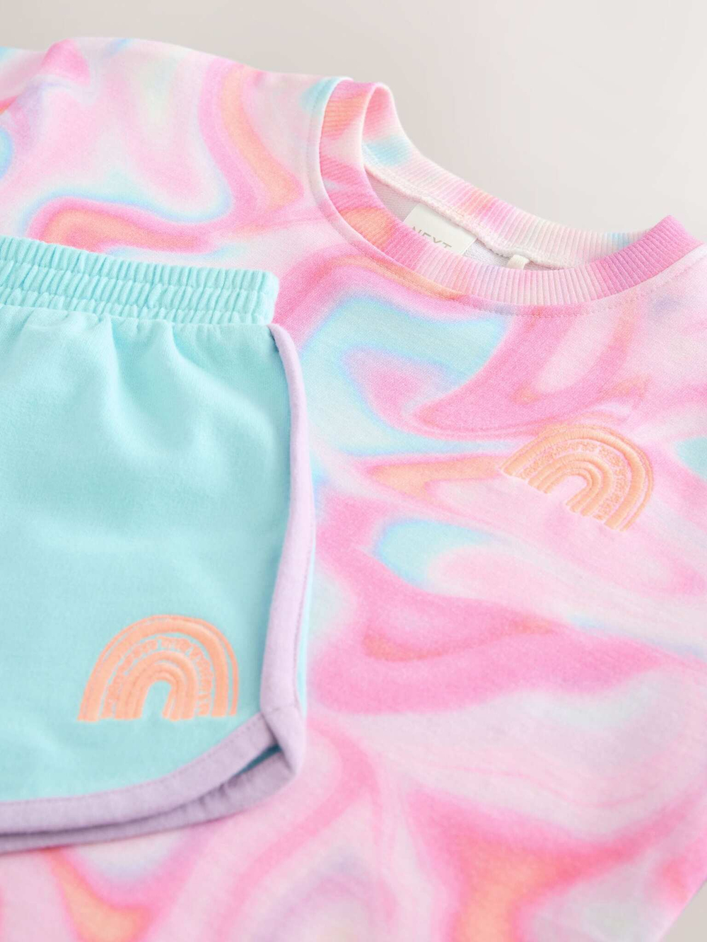 Футболка и шорты в комплекте для девочки Next AE6-183, Розовый, Голубой