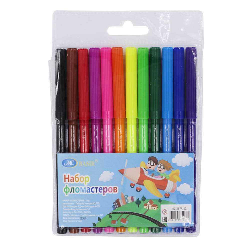 Фломастеры Basir, серия "Полёт друзей", разноцветные, набор 12 шт