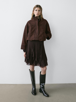 Massimo Dutti Асимметричная юбка с оборками, коричневый