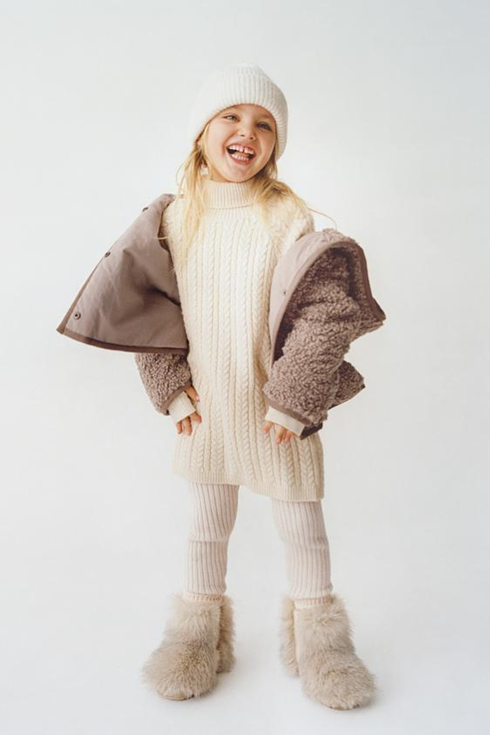 ZARA ПЛАТЬЕ ИЗ СМЕСОВОЙ ШЕРСТИ С ОТВОРОТОМ — TIMELESZ, ЭКРЮ