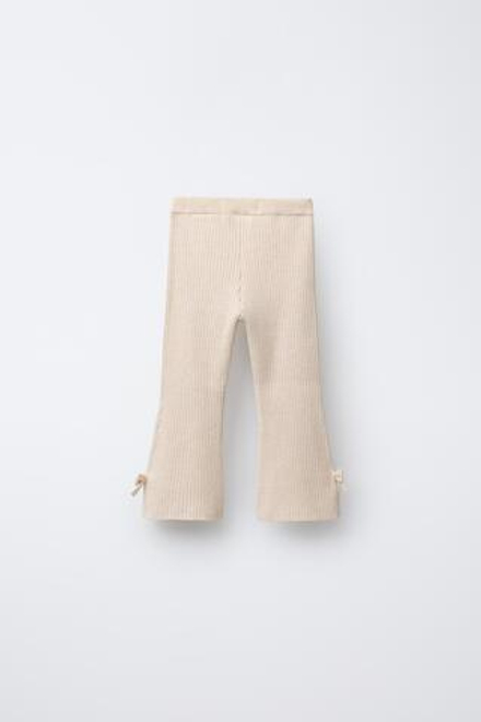 ZARA ТРИКОТАЖНЫЕ ЛЕГГИНСЫ FLARE С БАНТИКАМИ, СВЕТЛО-БЕЖЕВЫЙ