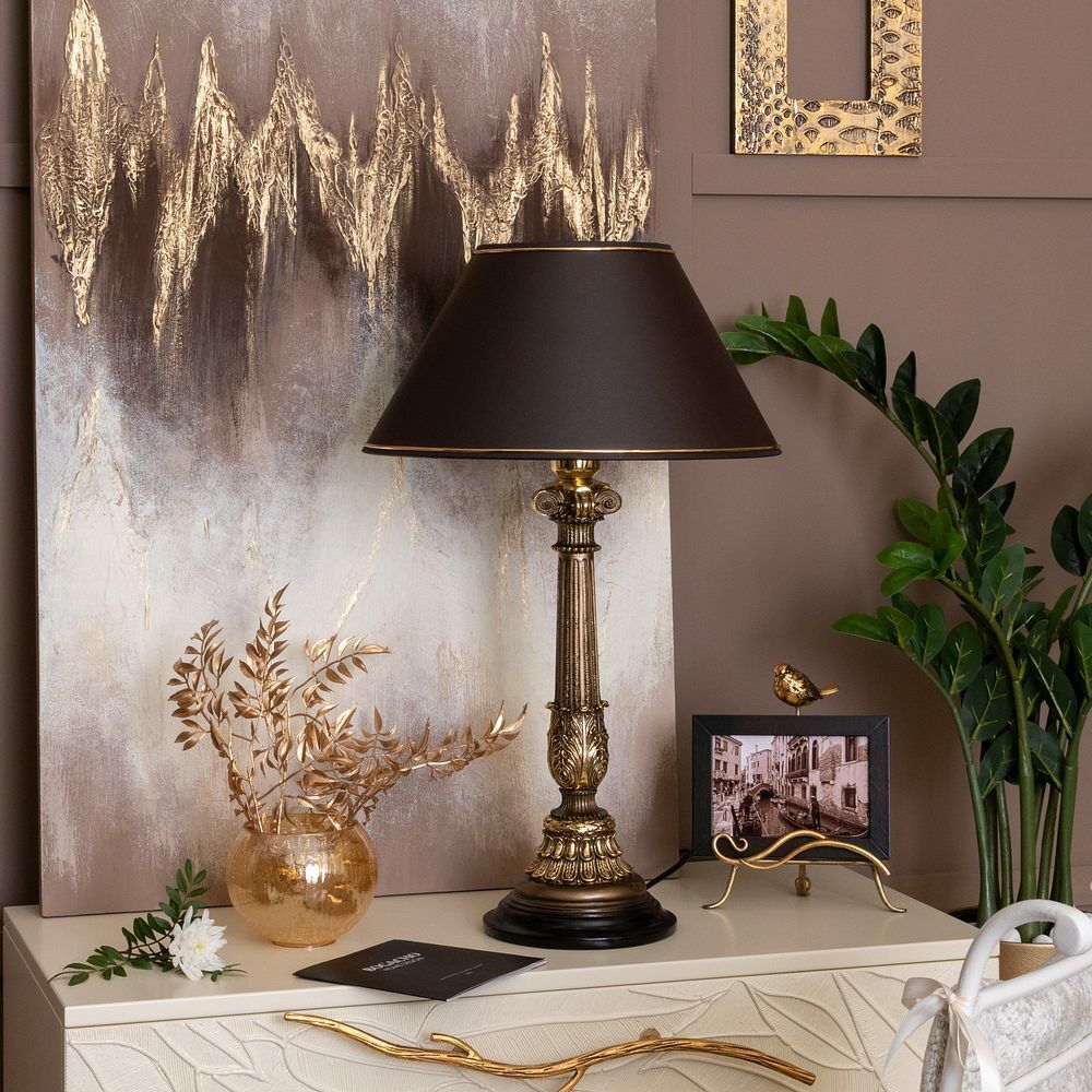 Настольная лампа Испанская Колонна Бронза с абажуром №38 Мокко