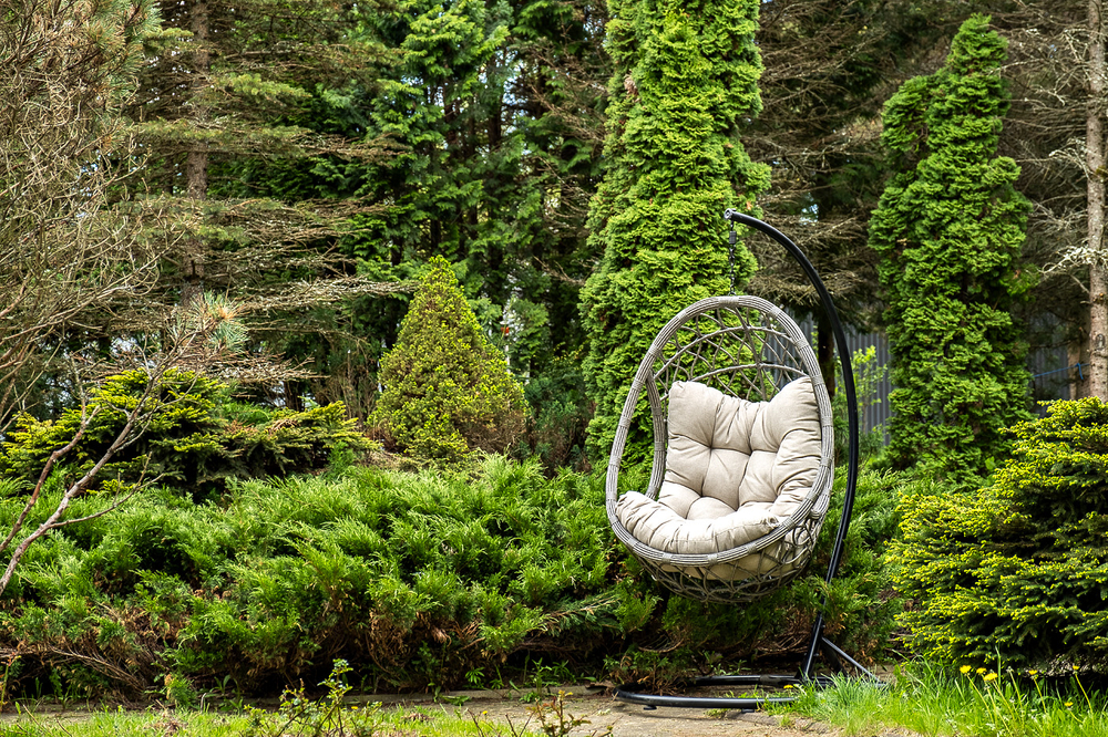 "Венеция" подвесное кресло-кокон из искусственного ротанга, цвет серый с бежевой подушкой