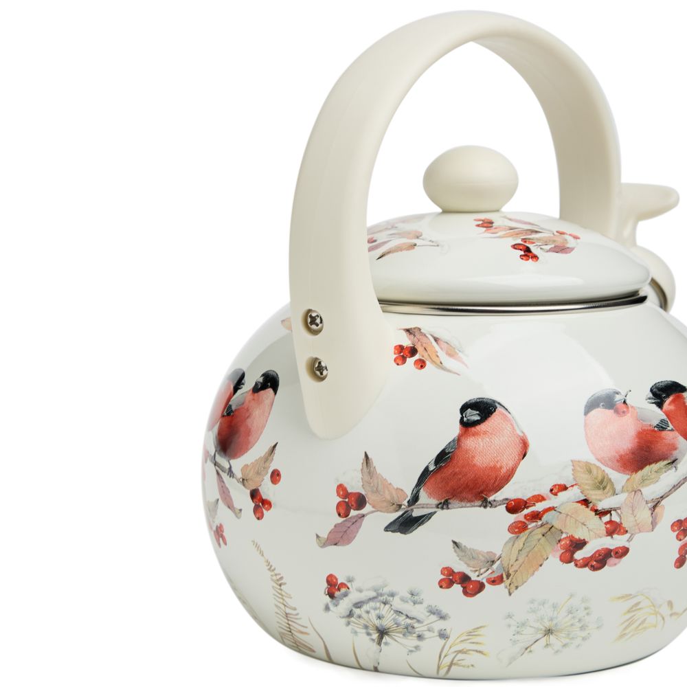 ЧАЙНИК AGNESS ЭМАЛИРОВАННЫЙ СО СВИСТКОМ СЕРИЯ "СНЕГИРИ", 2,2Л, ИНДУКЦИОННОЕ ДНО