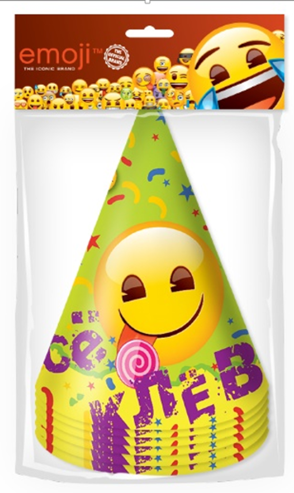 Колпаки на праздник Смайл, Emoji, Желтый, 1 шт.