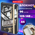Блокнот с резинкой в клетку 96 л. малый ФОРМАТ А6 (109х148 мм) твердая обложка BRAUBERG "Broadway" (6 штук в упаковке)