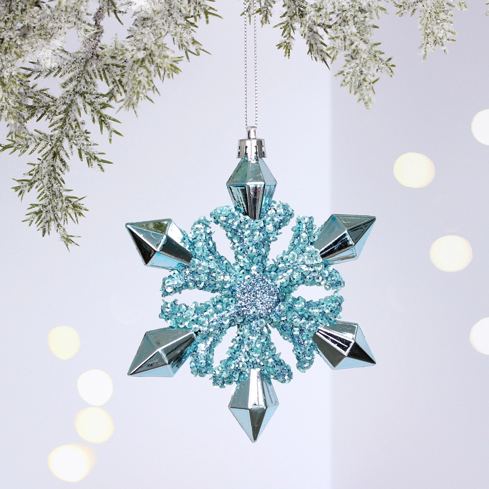 Ёлочная игрушка «Сияющая снежинка» 13*1.5*13.5 см, Голубой