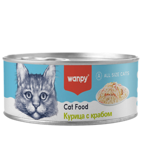 Wanpy Cat Консервы для кошек "Курица с крабом" 95гр. (33005)