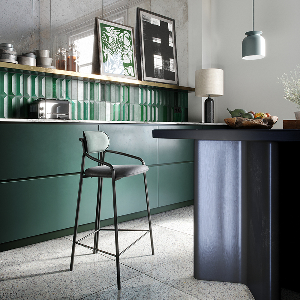 Стул барный LATITUDE Ror, Round, велюр, черный/темно-зеленый/черный