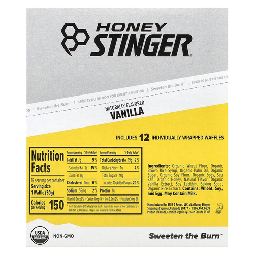 Honey Stinger, Energy Waffle, ваниль, 12 вафель по 30 г (1,06 унции)