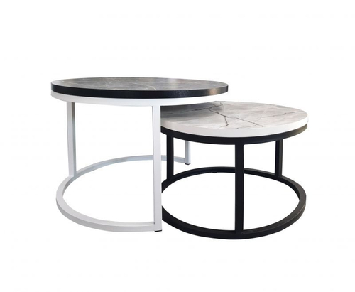 Стол Журнальный №6 бел муар/600х600/круг Пласт.2 к.марфил 3076/кр.белая/2 столеш.500х500/двойн