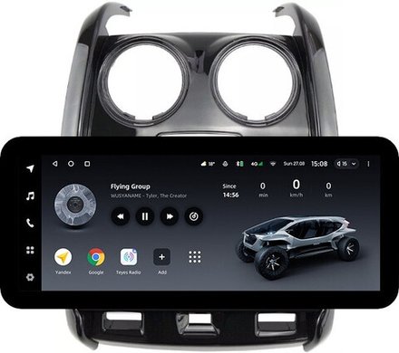 Магнитола для Renault Duster 1 2015-2020, Lada Largus 2021+ (мультируль/джойстик, рамка большая глянец) - Teyes LUX ONE ROUND монитор 12.3" 2K QLED на Android 10, CarPlay, 4G SIM-слот