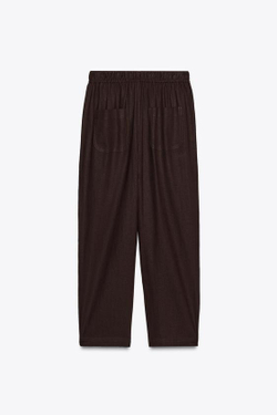 ZARA БРЮКИ ИЗ ЛЬНЯНОЙ ТКАНИ С БУСИНАМИ НА ШНУРКЕ, КОРИЧНЕВЫЙ