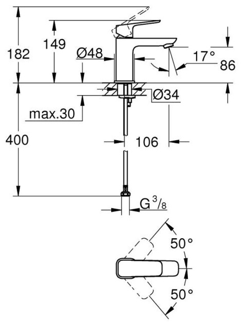 Смеситель однорычажный для раковины GROHE Cubeo, размер S, хром (1016990000)