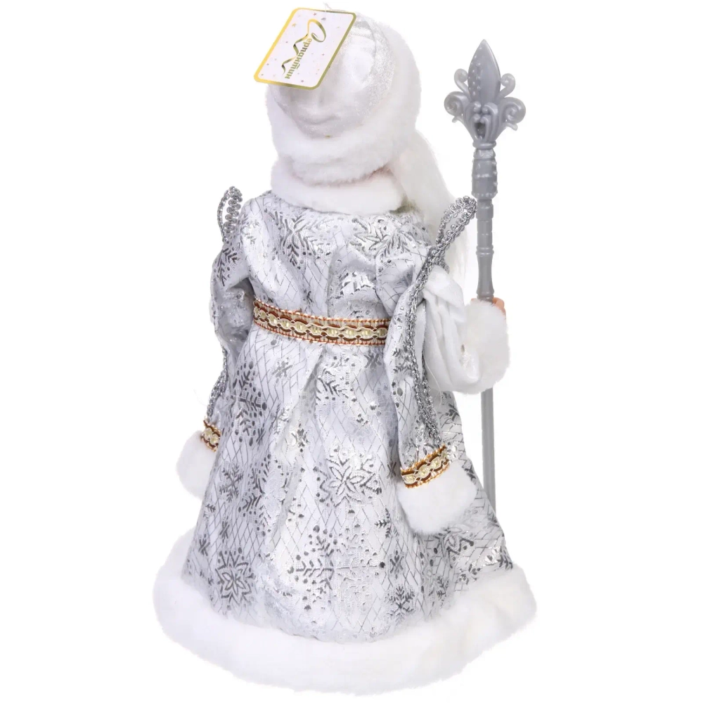 Дед Мороз музыкальный «Сказочная волшебная шуба» 40 см (серебряная шубка)