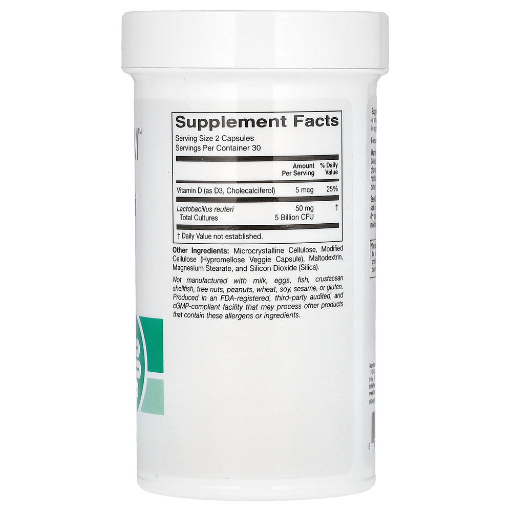 HealthyBiom, Lactobacillus Reuteri LRC с витамином D, 5 млрд КОЕ, 60 растительных капсул