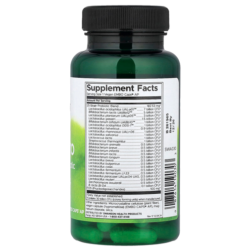 Swanson, Epic Pro, пробиотик из 25 штаммов, 30 млрд КОЕ, 30 веганских капсул Embo Caps® AP