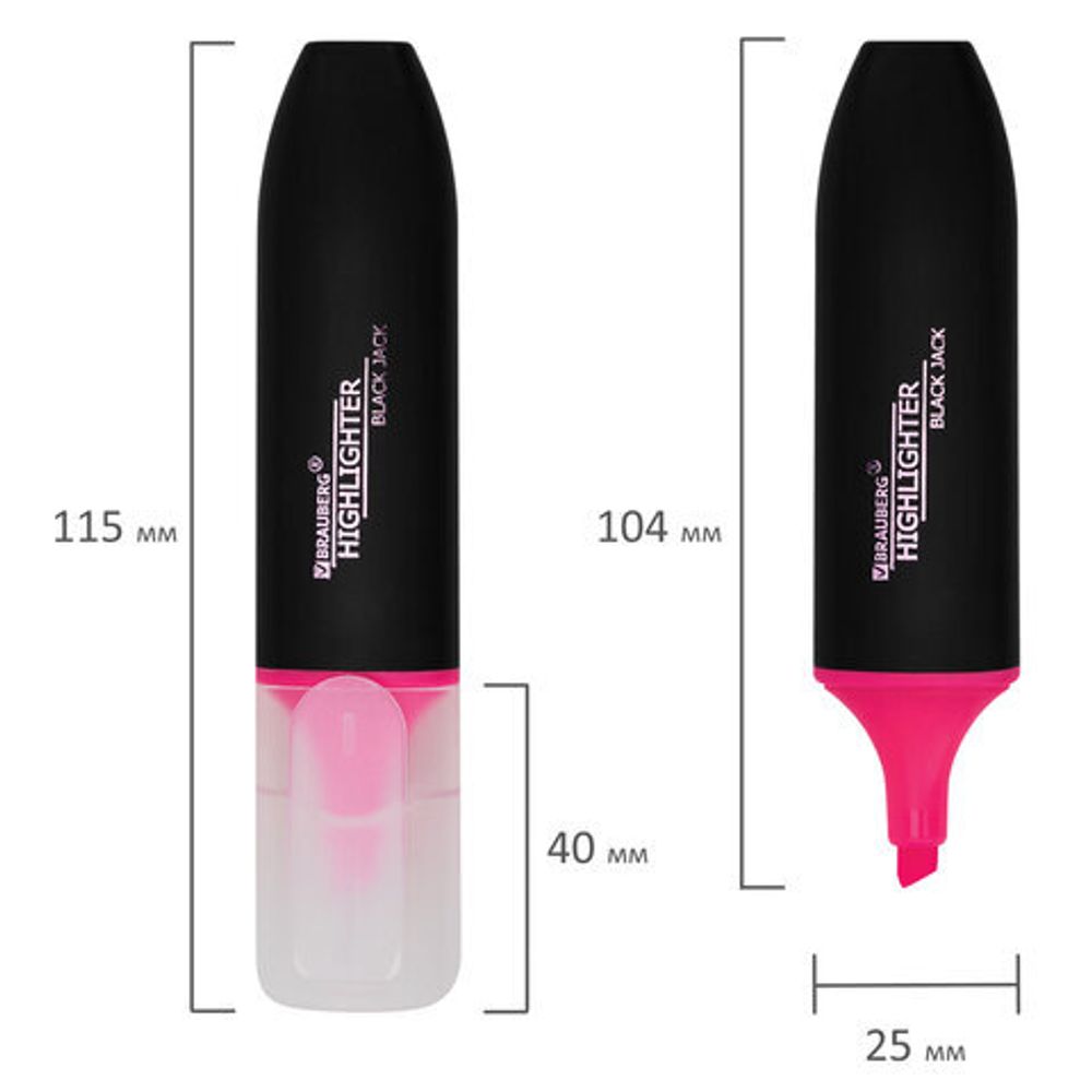 Текстовыделитель BRAUBERG "BLACK JACK", РОЗОВЫЙ, линия 1-5 мм, 151896