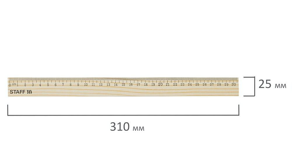 Линейка деревянная 30см. канадская сосна (STAFF)