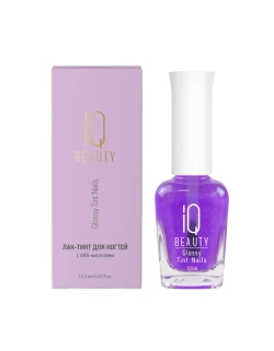 IQ Beauty Лак-тинт с AHA-кислотами для естественного сияния и укрепления Glossy Tint Nails, 12,5 мл Прозрачный лиловый с серебряным мерцанием