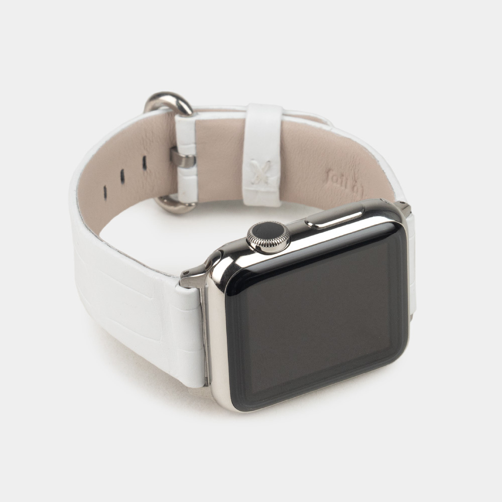 Ремешок для Apple Watch 40/41/42 mm из кожи аллигатора,белого цвета