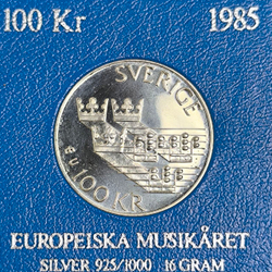 Швеция 100 крон 1985 "Международный год музыки"
