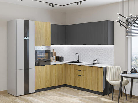 Угловая модульная кухня Евро Лайн-04 Антрацит/Дуб песочный - Graphite 2140*1800/2150*600