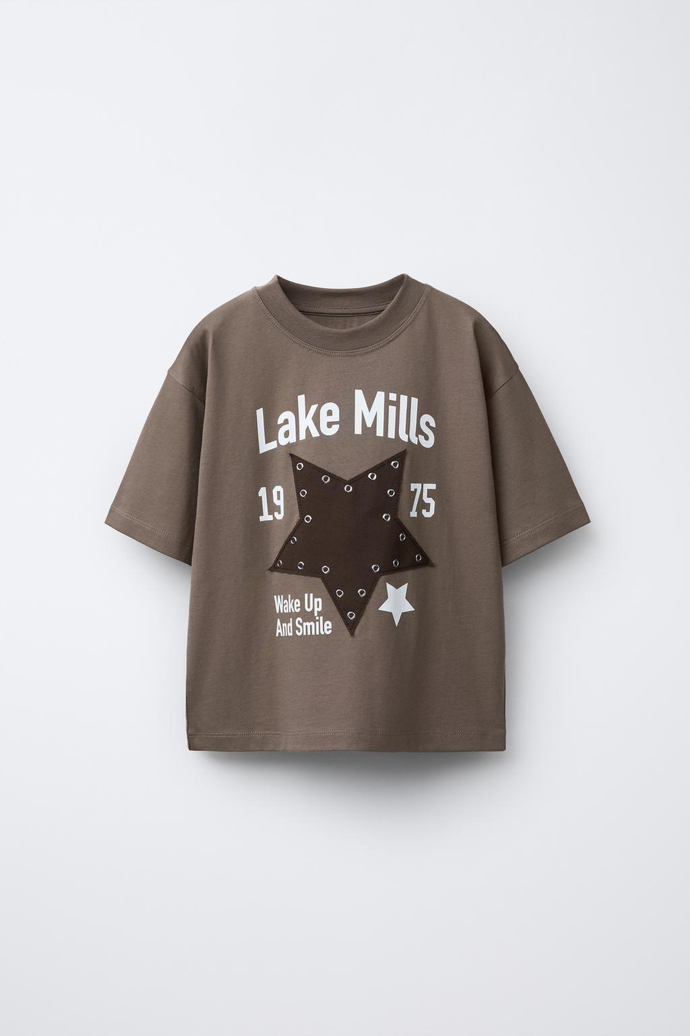 ZARA ФУТБОЛКА ЗВЕЗДА С ЛЮВЕРСАМИ, КОРИЧНЕВЫЙ