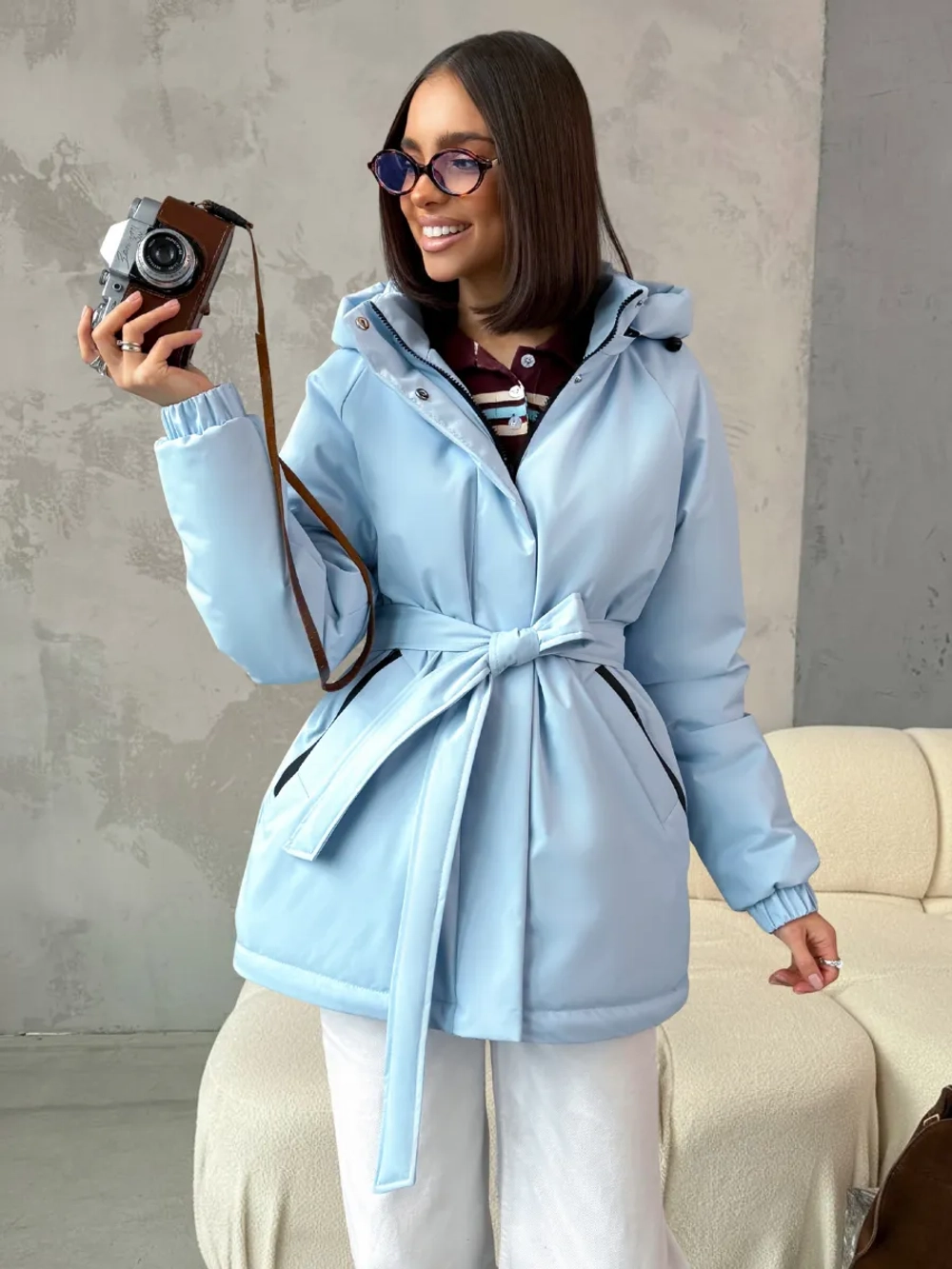 Куртка весенняя удлиненная с капюшоном