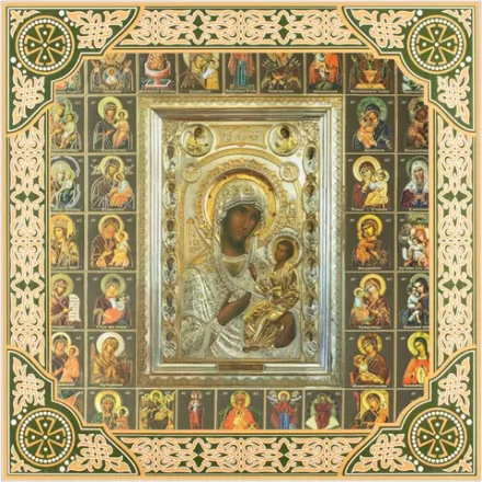 Икона БМ "Иверская" и Собор Богородицы, рама 28х28, в коробке