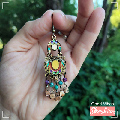 Женские серьги с яшмой, эмалью и цоизитом (имитация) Драупади: авторские / Good Vibes Skorkina