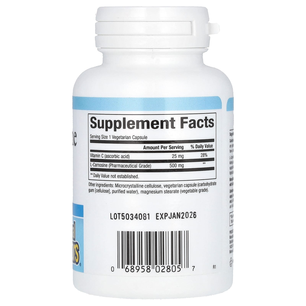Natural Factors, L-карнозин, 500 мг, 60 вегетарианских капсул