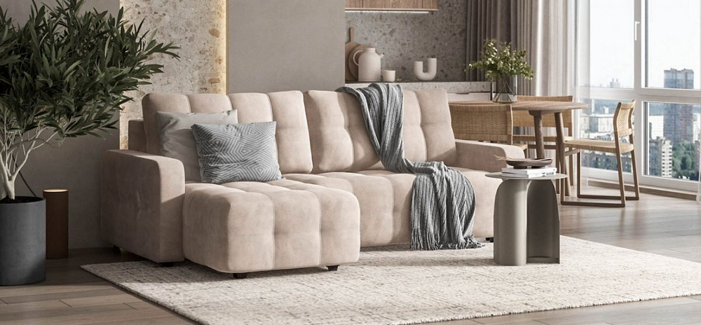 Угловой диван Денди Велюр Монолит латте