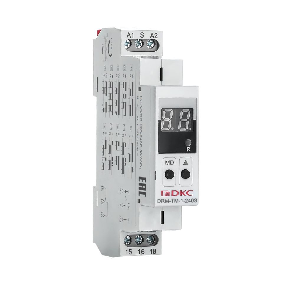 Реле времени многофункциональное с дисплеем, конфигурация контакта 1CO, AС/DC 12-240В