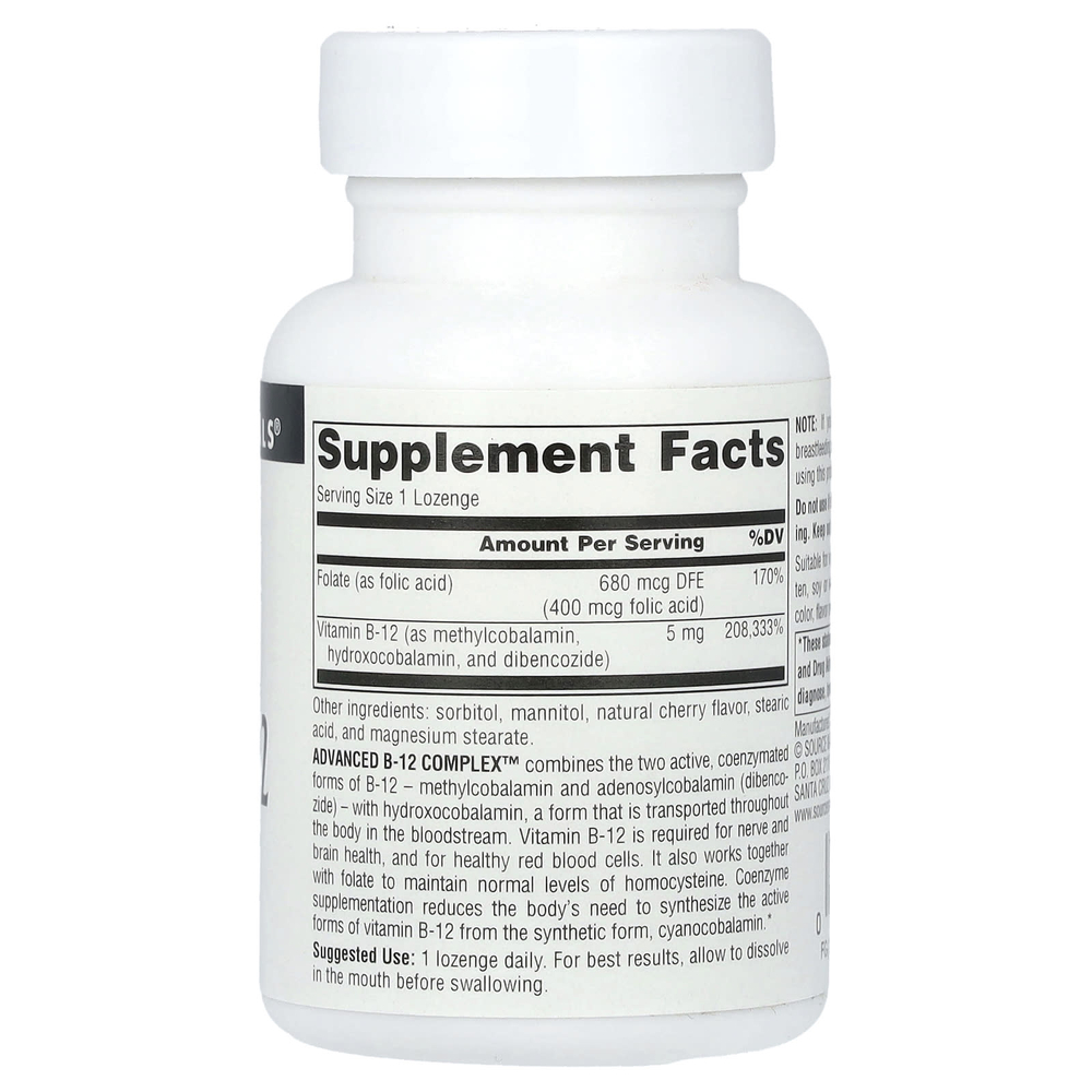 Source Naturals, улучшенный комплекс B-12, 5 мг, 60 таблеток для рассасывания