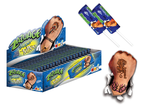 Жев конф с тату "Zazuage" с фрукт вкусом 12*50шт 11,2г