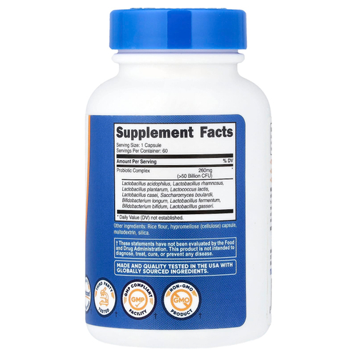 Nutricost, Комплекс пробиотиков,> 50 млрд КОЕ, 60 капсул