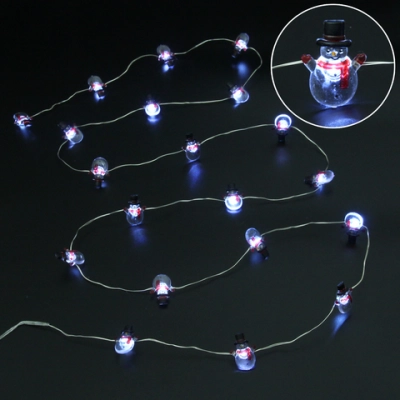 Гирлянда для дома «Снеговичок» (3*2,2см) на батарейках 2,0 м 20 ламп LED, 1 реж., IP-20, Белый (батарейки CR2032)