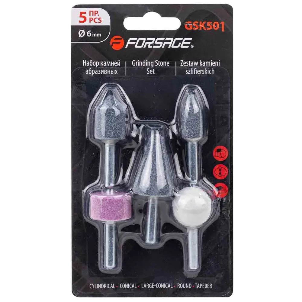 Набор камней абразивных, 5пр.(хвостовик 6мм) Forsage F-GSK501