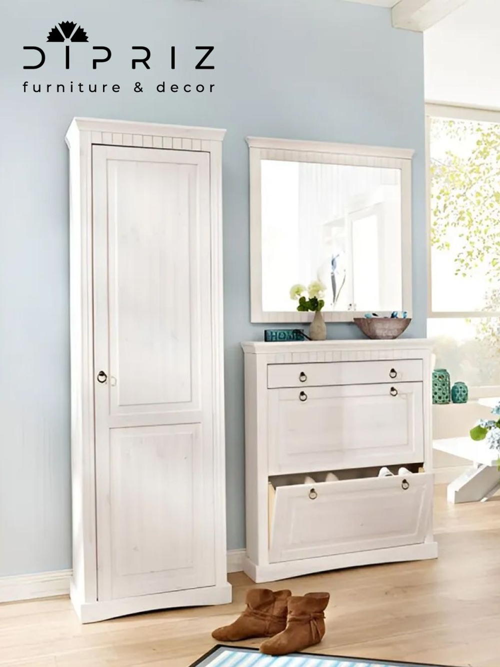 Шкаф 58х41х179, Неаполь, распашной для одежды, в прихожую, спальню, массив сосны, белый, Dipriz