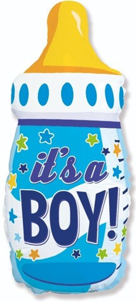 Шар (31''/79 см) Фигура, Бутылочка для мальчика (звездочки), Голубой