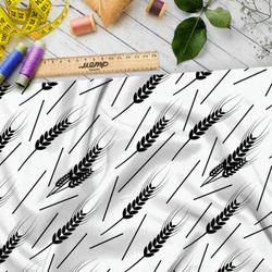 Ткань премиум шифон черные колосья на белом