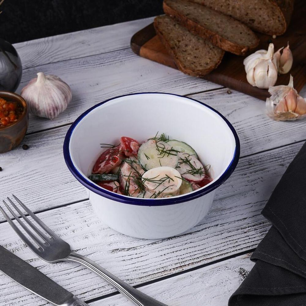 Салатник 800 мл d 15,4 см h7 см Blue Rim эмалированая сталь SUNNEX [1]