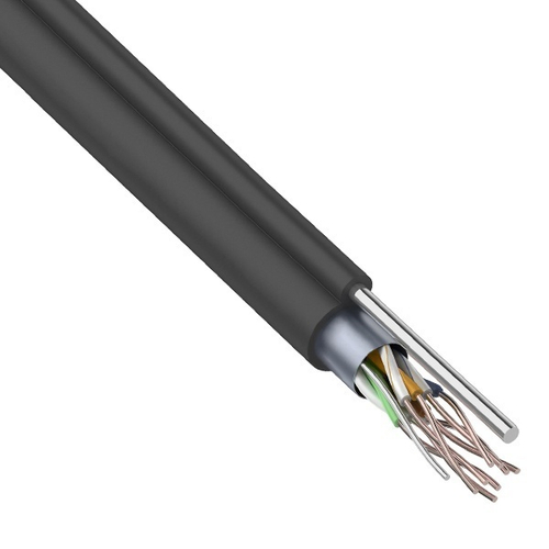 Кабель витая пара экранированный FTP 4PR 24AWG cat 5e CU outdoor/уличный с тросом [305м] Rexant (провод для интернета) 01-0144