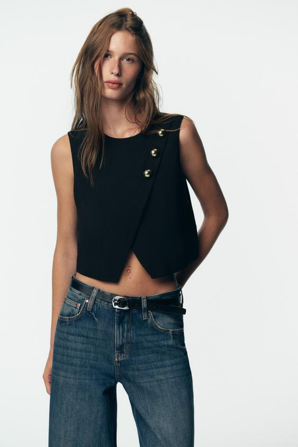 ZARA ДЖИНСЫ-КЮЛОТЫ Z1975 С ВЫСОКОЙ ПОСАДКОЙ И РЕМНЕМ, СИНИЙ