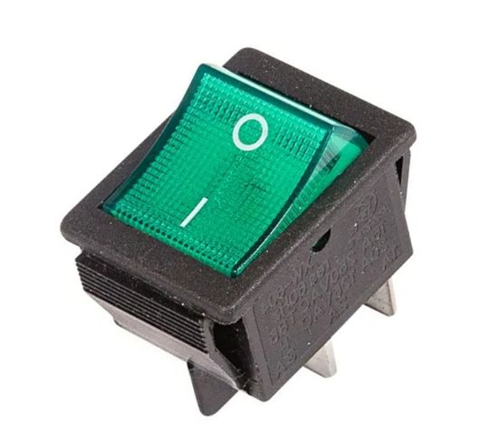 Выключатель зеленый 16А 250V, 20A 125V (4-х контакт.) клавишный