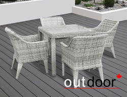Комплект мебели из ротанга OUTDOOR Фиджи (стол, 4 стула), узкое плетение, светлый микс